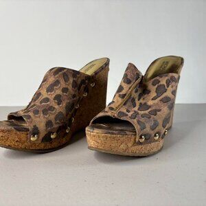 Michael Kors Belinda Leopard-Print Wedge Slide Sandals size 7 1/2